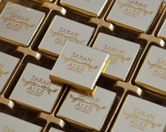 50 Pcs Luxury Chocolate, Customized Chocolate, Wedding Favors, Gold Chocolate, Favors For Guests, Wedding Table Decor, Communion Favors