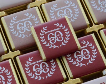 30e, 40e, 50e, 70e, 80e, 90e, 100e verjaardagsfeestje gunst, volwassen feestbedankjes, chocolade jubileum, luxe chocolaatjes