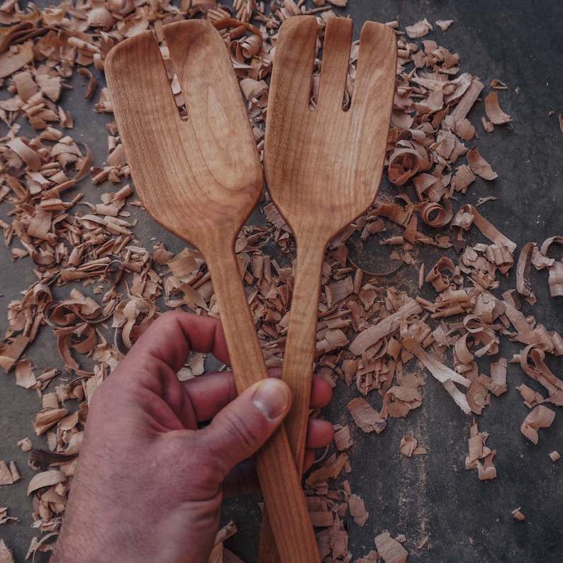 Spalted Salad Spoon set showing the natural beauty of salvaged Idaho timber