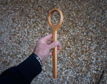 Handmade spalted wood dough spoon with thick sturdy bowl and broad handle built for heavy mixing