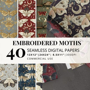Ensemble de motifs sombres sans couture cottagecore : lot de 40 papiers peints sorcières avec motif papillons lunaires dans un style broderie | Bricolage, tissu, journal indésirable