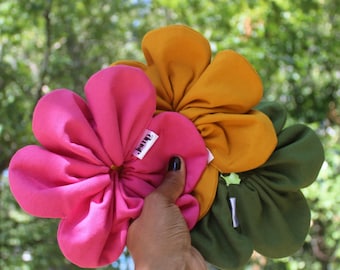 XL Flower Scrunchie, Handmade 100% Cotton Hair Accessory, Cottagecore Style