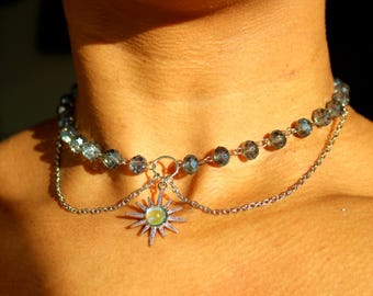 Gargantilha de contas de estrela cabochan azul colar whimsigoth joias celestiais