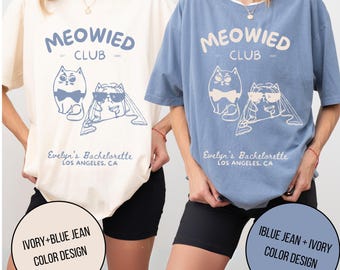 Maglietta per addio al nubilato "Getting Meowied", maglietta divertente a tema gatti per la sposa, regalo personalizzato per addio al nubilato, maglietta per matrimonio per amanti dei gatti, maglietta per la festa nuziale