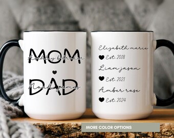 Conjunto de canecas personalizadas para mamãe e papai, caneca personalizada para os pais, presente para anúncio de gravidez, presente de aniversário para os pais, caneca de Natal para a família, papai e mamãe futuros