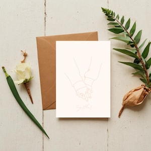 Cartão de felicitações minimalista para impressão "Juntos" l Ilustração Cartão digital l Ilustração de mãos minimalistas l Amor e romance