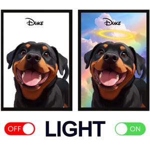 Portrait lumineux de dessin animé de chien personnalisé pour la perte d’un animal de compagnie | Peinture LED en cas de perte d'un animal de compagnie | Portrait de dessin animé pour animaux de compagnie