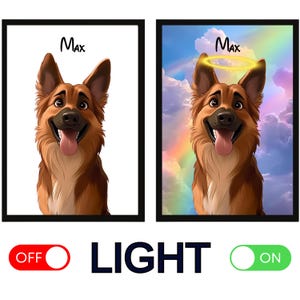 Individuelles Hund Cartoon Lichtporträt zum Verlust eines Haustiers | LED Painting zum Verlust eines Haustiers | Haustier Cartoon Porträt