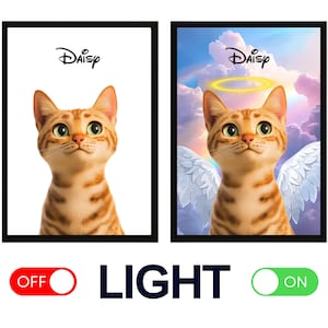 Verwandle deine Katze in eine Cartoon | Custom Pet Light Portrait | Personalisiertes Haustier LED Bilderrahmen | Haustier Cartoon Porträt