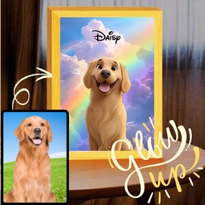 Marco de fotos LED personalizado para mascotas | Transforma tu mascota en un dibujo animado | Retrato de luz de mascota personalizado | Retrato de dibujos animados de mascotas