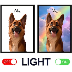 Custom Pet Light Portrait | Verwandle dein Haustier in eine Cartoon | Personalisiertes Haustier LED Bilderrahmen | Haustier Cartoon Porträt