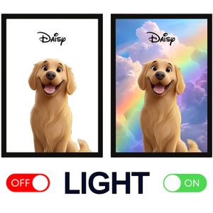 Ritratto leggero per animali domestici personalizzato | Trasforma il tuo animale domestico in un cartone animato | Cornice per foto LED personalizzata per animali domestici | Ritratto di cartone animato per animali domestici