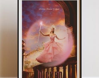 Póster de la película Wicked 2024, arte de Cynthia Erivo y Ariana Grande, impresión de Elphaba Glinda, decoración de fantasía musical, descarga digital