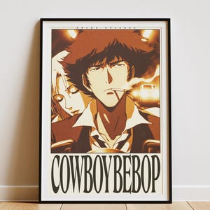 Cowboy Bebop Poster, Spike Spiegel Faye Valentine Art, Retro Anime Wall Decor, Space Western Print, Digital Download