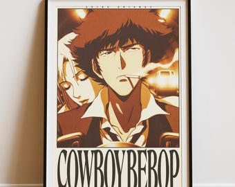 Cowboy Bebop Poster, Spike Spiegel Faye Valentine Art, Retro Anime