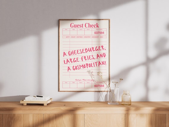Carrie Bradshaw "Cheeseburger Cosmopolitan" SATC Print: A3 Guest Check Poster (Digital Download)