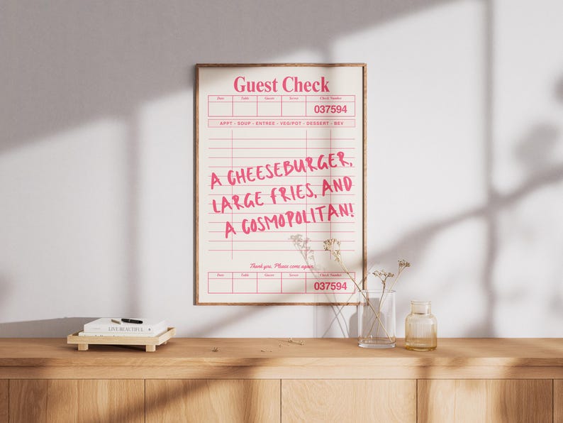 Carrie Bradshaw "Cheeseburger Cosmopolitan" SATC-tryck: A3-poster med gästrutor (digital nedladdning) bild 1