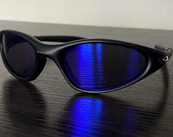 Oakley Minute 1.0 Black Sunglasses Blue Iridium Lenses Gorpcore Outdoor Vintage Y2K plate splice