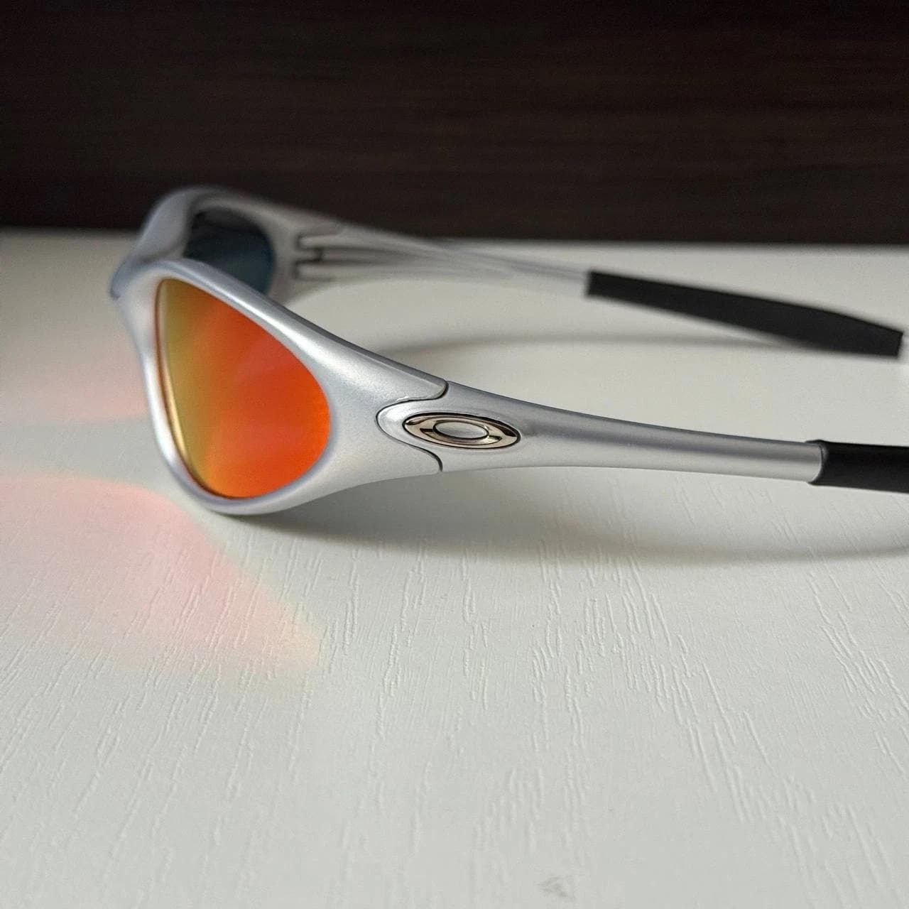 Oakley Minute 1.0 Silver Sunglasses: Red Iridium Lenses, Gorpcore