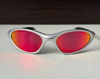 Oakley Minute 1.0 Silver Sunglasses: Red Iridium Lenses, Gorpcore