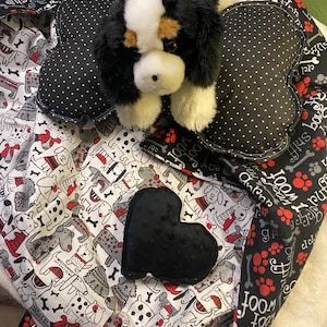 Dog or Cat blanket set, Big bone pillow with squeakers and crunchy paper, pup travel blanket, minky toy with squeaker, gift for new puppy
