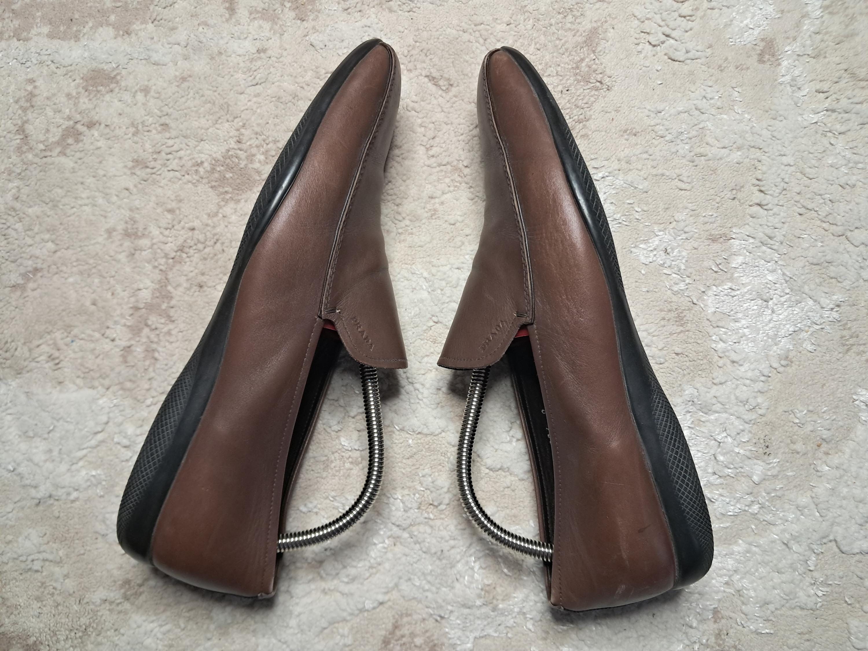 Prada Brown Leather Loafers Driving Shoes - Made in Italy 