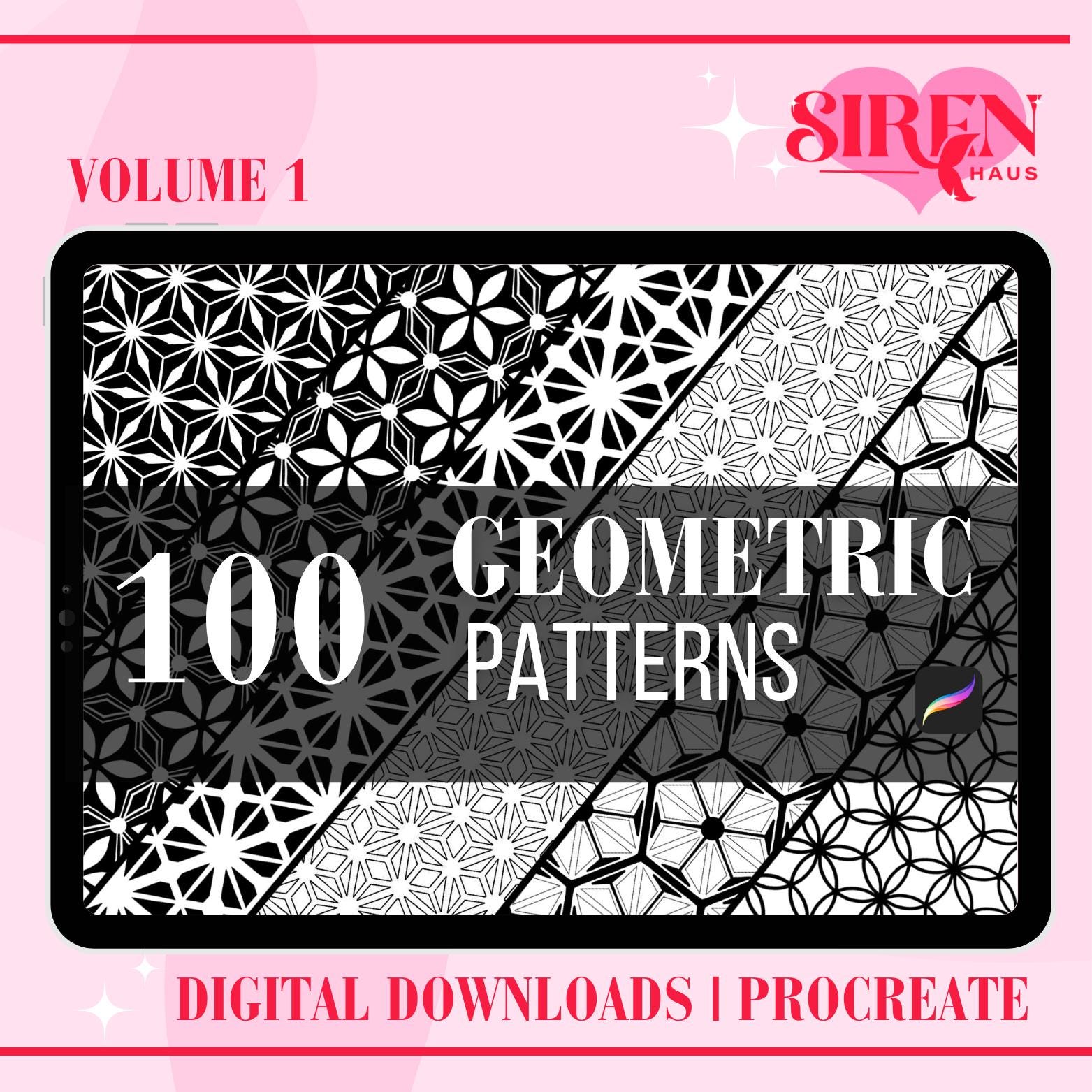 100 Patrones geométricos de SIRENHAUS – Descarga digital para Procreate, tatuajes y diseño