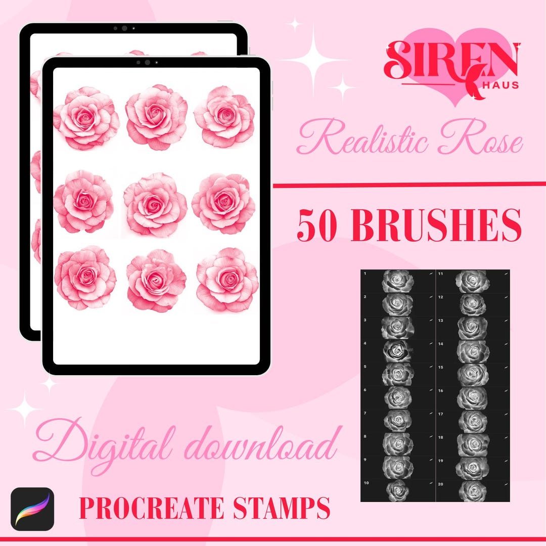 Procreate Brush Set | 50 Realistic Rose Stamps | SIRENHAUS - Etsy