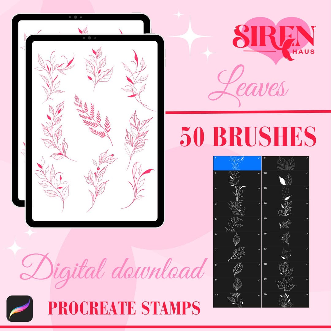 Procreate Brush Set | 50 Leaf Stamps | SIRENHAUS - Etsy Australia