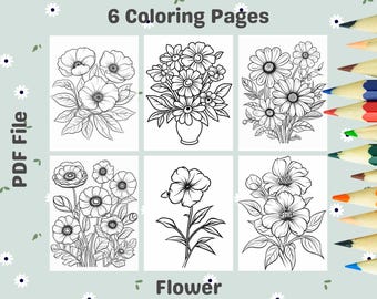 Flower Coloring Pages Printable – Botanical Designs (Digital Download)