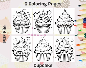 Cupcake Coloring Sheets – Food-Themed Printable Pages (Digital Download)