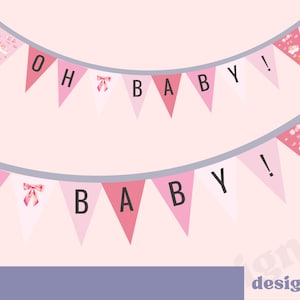 Pink Coquette Bow &quot;Oh Baby!&quot; Bunting Banner Template | Editable Digital Printable Bunting