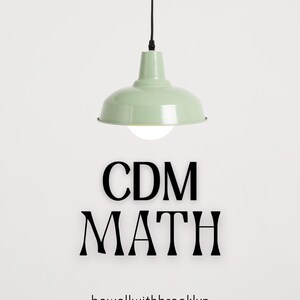 May include: A light sage green dome-shaped pendant light fixture with a smooth finish, hanging from a black cord. Below the lamp, the text reads CDM MATH in large black letters, followed by the smaller text bewellwithbrooklyn at the bottom.