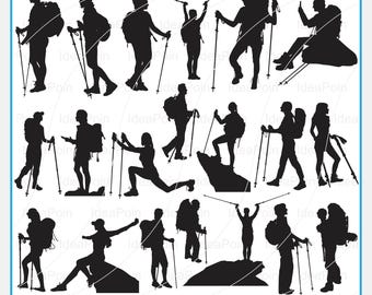 Female Hiker Silhouette SVG, Woman Hiking Adventure (Digital Files)
