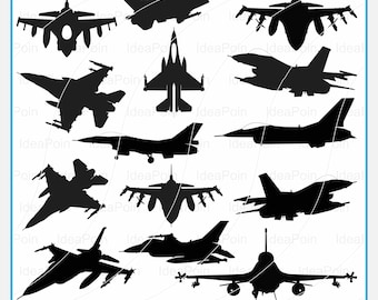 F-16 Fighting Falcon SVG, imágenes prediseñadas de aviones de guerra de la USAF (archivos digitales)