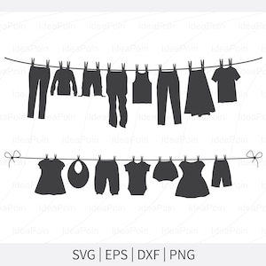 Clothesline silhouette, Clothesline SVG, Line of Clothes SVG, Clothes hanging, Drying Clothes, Cut files for Clothesline, Laundry Silhouete