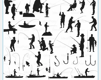 Fishing Silhouette SVG Bundle, Fish Hook, Kayak (Digital Files)