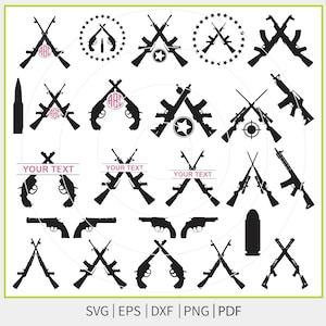 Crossed Rifles SVG, Split Crossed Rifles Name Frame, Rifle Clipart, Hunting Monogram Png, Shotgun Rifle, Rifle Vector, Shotgun Monogram