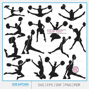 Cheerleading svg, Cheer Silhouette SVG Bundle, Pom Pom svg, Cheer Squad Svg, Cheerleader girl silhouette svg, Cheer Pom Svg,