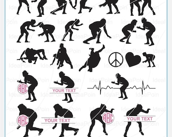 Wrestling monogram svg, Female Wrestling Silhouette svg, Wrestling Heartbeat SVG, Female Wrestling SVG File, Wrestler SVG, Wrestling