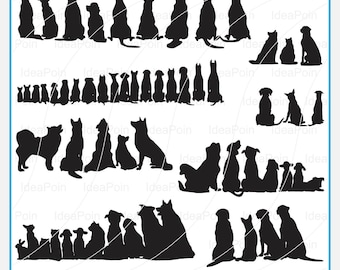 Back of Dog Silhouettes, Back sitting dogs Outline, dogs back line art bundle, Dogs back svg, Dogs Sitting Back svg, Dog Silhouetts