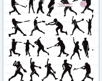 Balle de softball femme, lanceur de filles de baseball, silhouettes de softball, fille de softball svg, lot de joueur de softball, clipart balles de softball, clipart sport