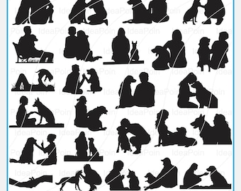 People and Dog Svg, People and Dog clipart, best friend Dog svg, Girl and her dog clipart, Boy and his dog Svg, Vedog lover, Dog Walker svg