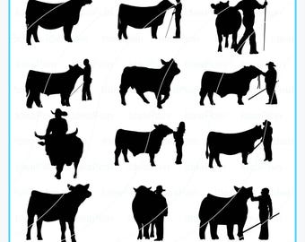 Show steer Svg, Clipart Livestock svg, Show steer bundle, Beef Cow PNG, Show steer Cut File, Show steer Silhouette, Girl Show Steer png