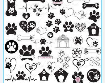 Élément chien svg, Svg empreintes de patte, lot de cliparts chien, lot de Svg empreinte de patte, empreinte de patte png, Svg de maman chien, Svg pour amoureux des chiens, amour d'empreinte de patte