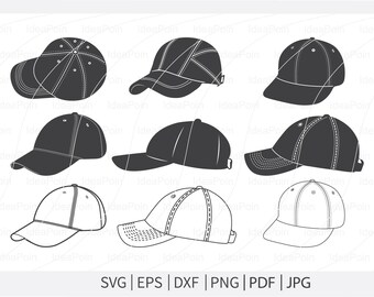 Baseball Cap Outline SVG Bundle, Clipart (Digital Download)