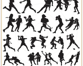 Flag football SVG, svg flag football filles, silhouettes de flag football filles, flag football maman SVG, silhouettes flag football femmes