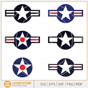 Paquete de imágenes SVG de la escarapela de la Fuerza Aérea de EE. UU., insignia militar de estrella (archivos digitales)