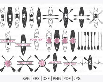 Kayak SVG, SVG monogramme de kayak, monogramme divisé en kayak, kayak de pagaie SVG, sport en plein air, aviron Svg, silhouette de kayak, sports nautiques Svg, Png
