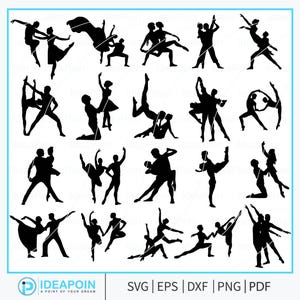 Couple Ballet Dancing Silhouettes, Vector Bundle (svg, png, eps, dxf)